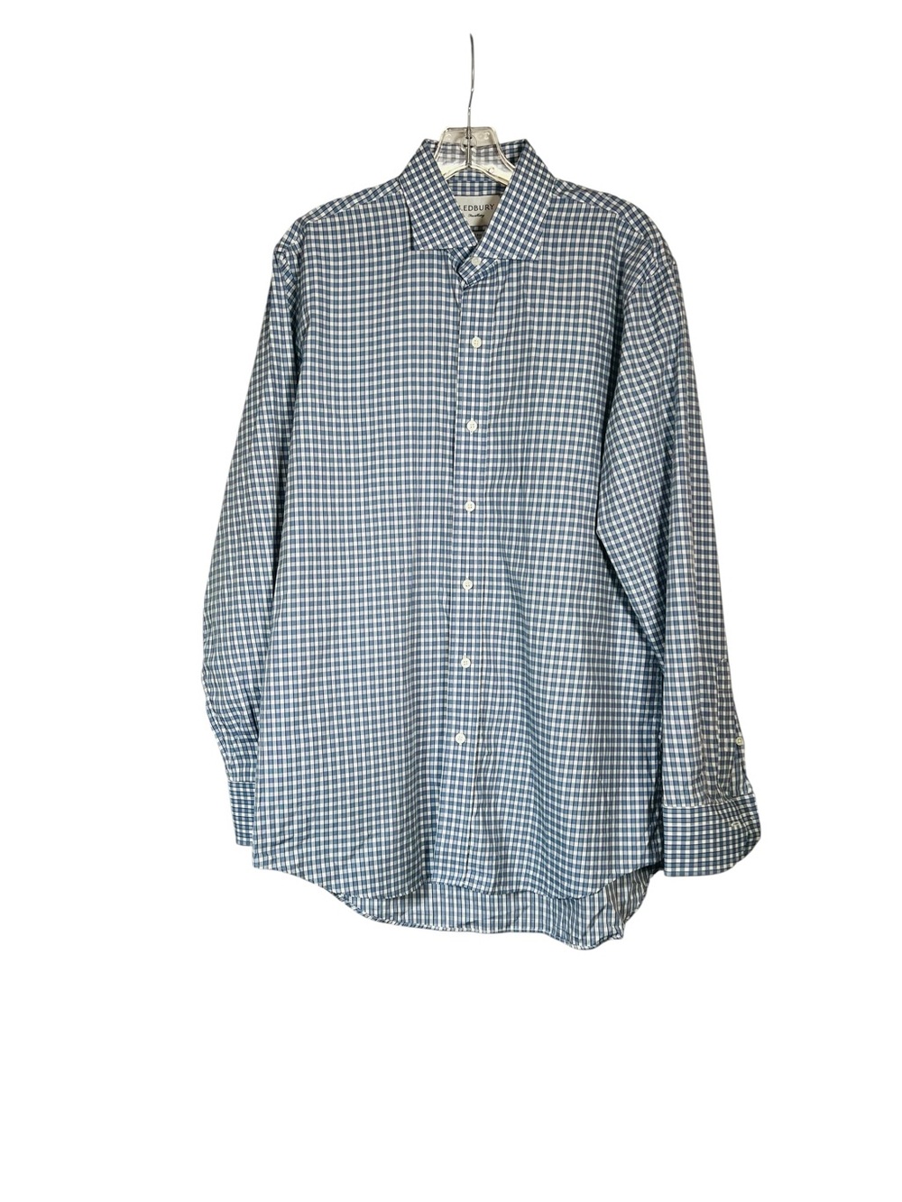 Ledbury Slim Fit Check Dress Shirt 16.5 Blue White Studio Rental NWOT